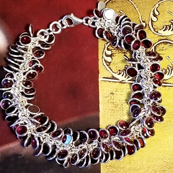 Rare Silpada Sterling Silver Garnet Cha Cha Bracelet - Picture 1 of 14